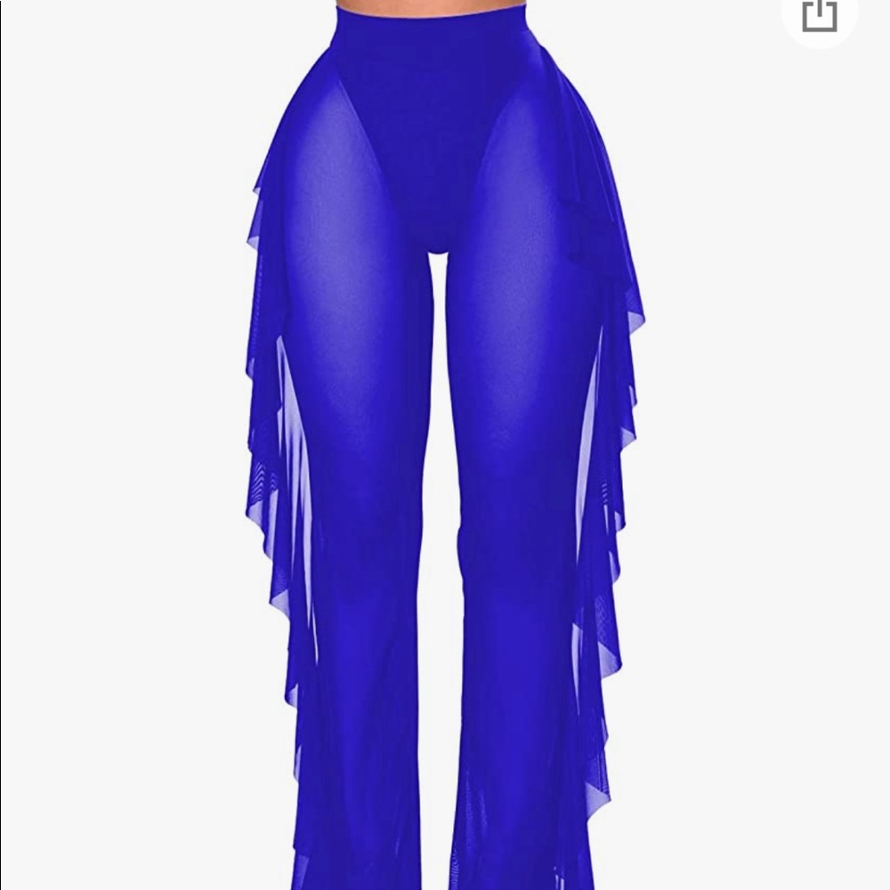 Sheer Mesh Ruffle Pants